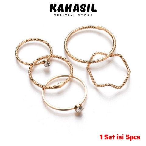 KAHASIL Set 5pcs Cincin Titanium Wanita Anti Karat Luntur Aesthetic Aksesoris Fashion KH001